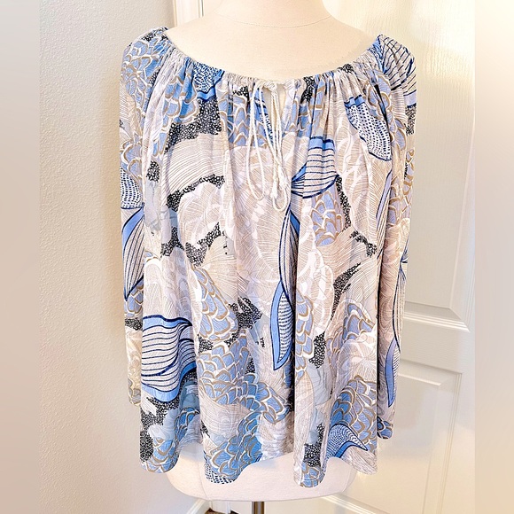 Anthropologie Mesmerize Sky Blue Abstract Paisley Print convertable Size L NWOT - Picture 1 of 9